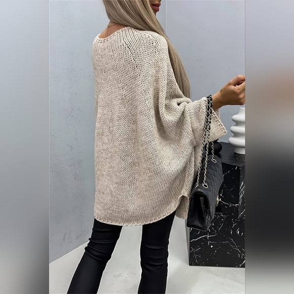 Oversized Knit Top Batwing Baggy Long Pullover Sweater Poncho Shirt Round Neck - Picture 2 of 12